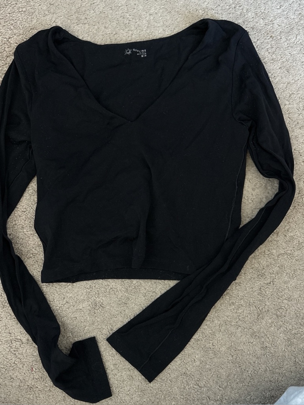 aerie Black V-Neck Long Sleeve Tee